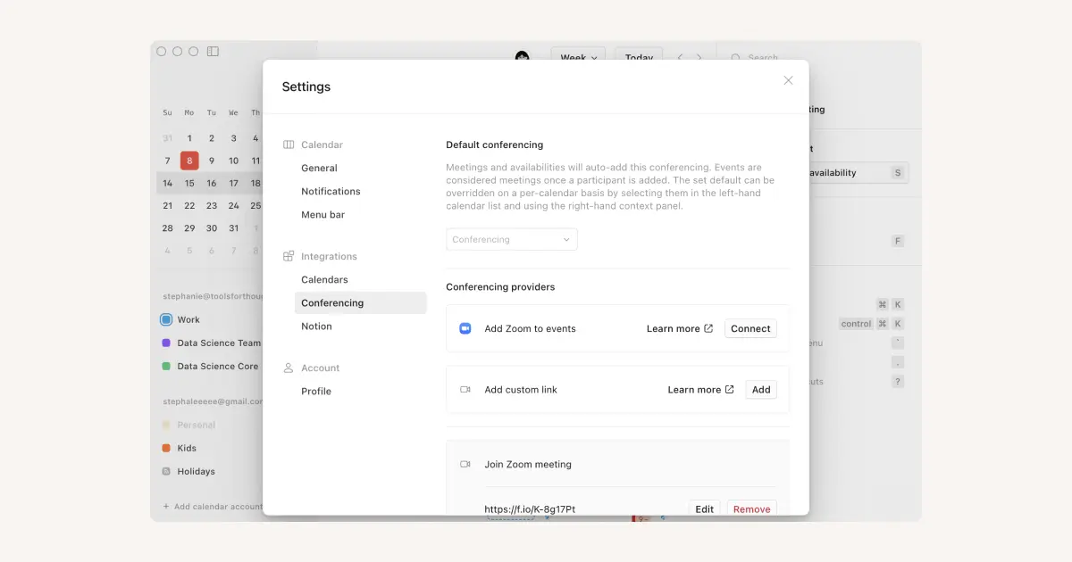 HC: Notion Calendar conferencing connections and API
