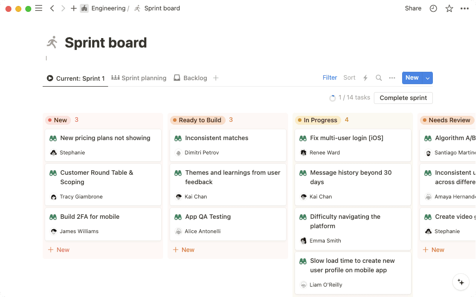 Visualisez l’ensemble de vos tâches dans un sprint à l’aide d’un tableau kanban.