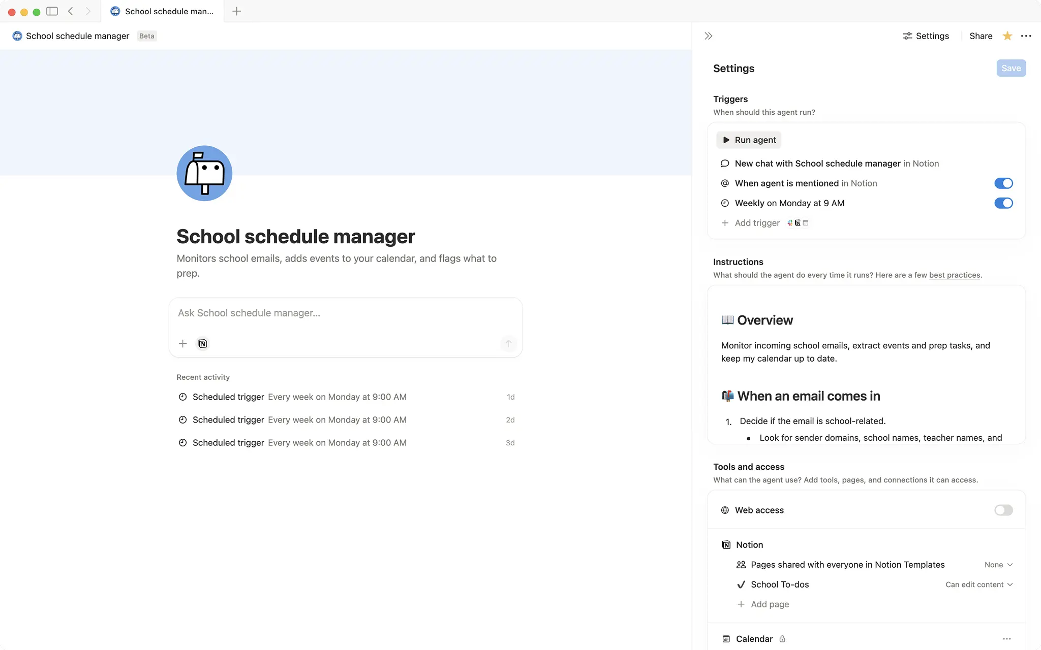 School schedule manager
